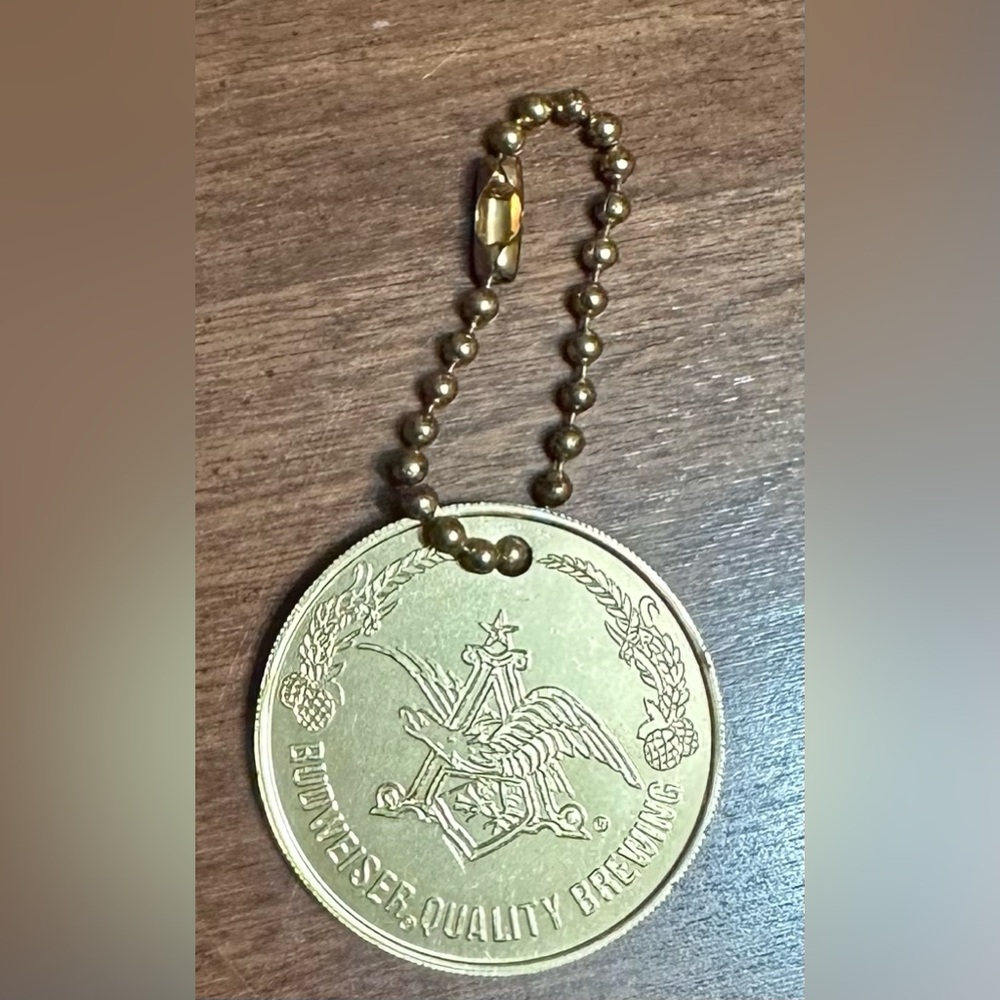 Vintage Budweiser Beer Token Keychain Anheuser Busch Brewery Tour Souvenir